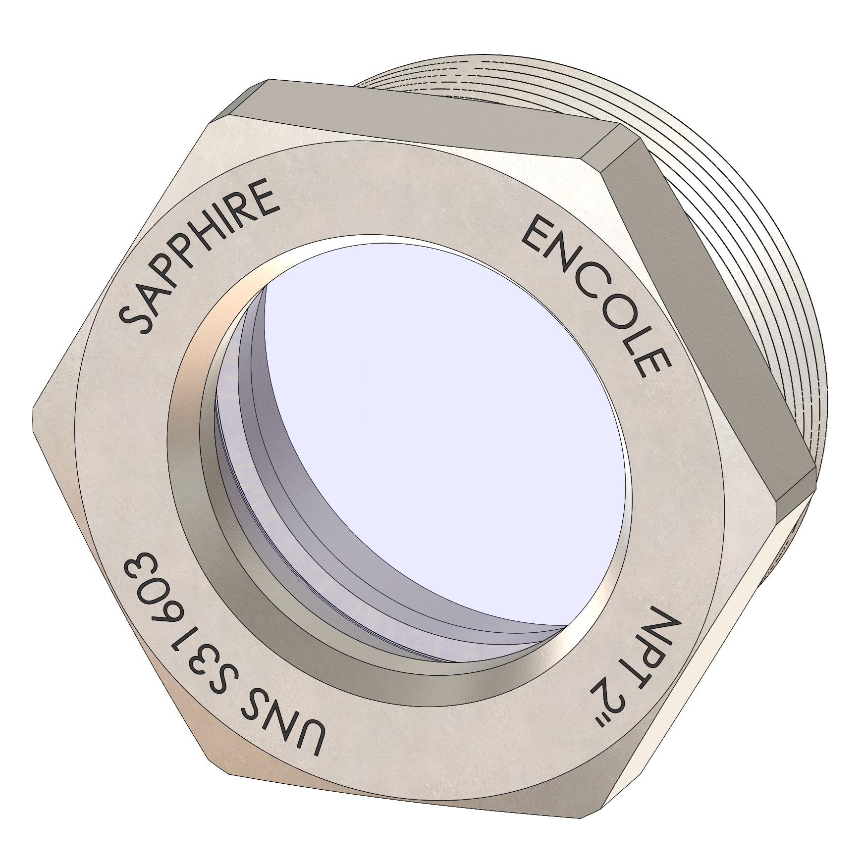 Supercritical-CO2 Sight Glass, 316L Stainless, C-Axis Sapphire Window, Aflas® Seal